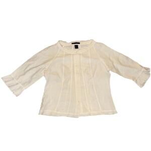 Marina Luna Womens XL Linen Button Down White Blouse Coastal Cottagecore Fairy
